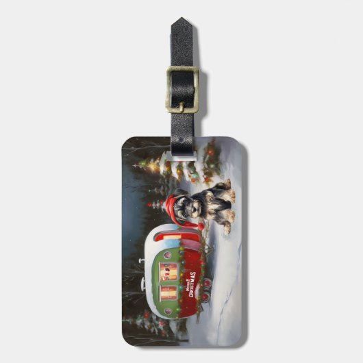 Winter Schnauzer Caravan Kerstavontuur Bagagelabel (Voorkant verticaal)