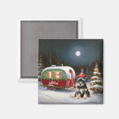 Winter Schnauzer Caravan Kerstavontuur Magneet (Voorkant / Achterkant)