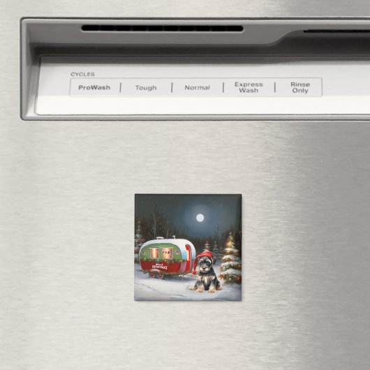 Winter Schnauzer Caravan Kerstavontuur Magneet (Insitu (Vaatwasser))