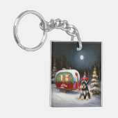 Winter Schnauzer Caravan Kerstavontuur Sleutelhanger (Voorkant Links)