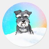 Winter Schnauzer Ronde Sticker (Voorkant)