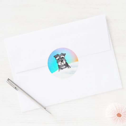Winter Schnauzer Ronde Sticker (Envelop)