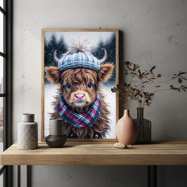 Winter Schotse hoogland koe schattig harige koe Perfect Poster