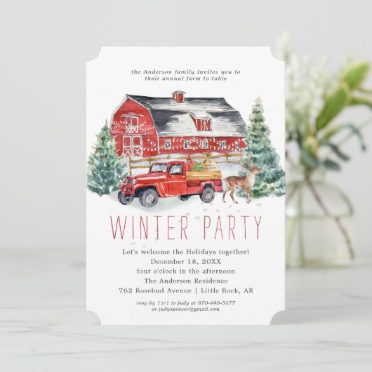 Winter Schuur Kerstvakantie Diner Party Kaart (Staand voorkant)