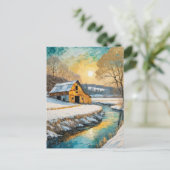winter schuur langs de beek briefkaart (Staand voorkant)