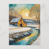 winter schuur langs de beek briefkaart (Voorkant)