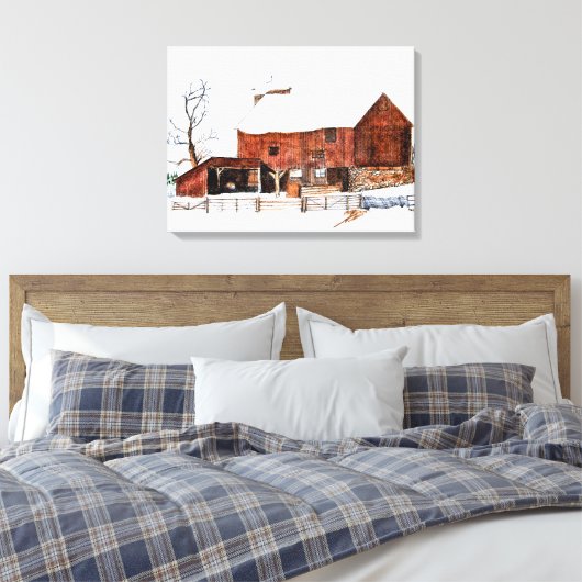 Winter Schuur Schilderij Canvas Print (Insitu (Slaapkamer))