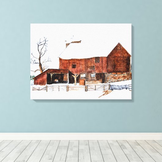 Winter Schuur Schilderij Canvas Print (Insitu (Houten vloer))