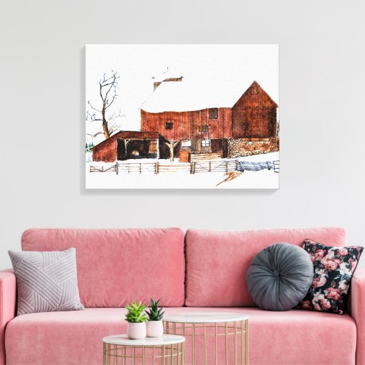 Winter Schuur Schilderij Canvas Print (Insitu (Woonkamer))