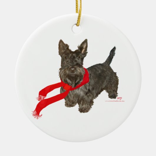 Winter Scottie in Wam Scarf Keramisch Ornament (Voorkant)