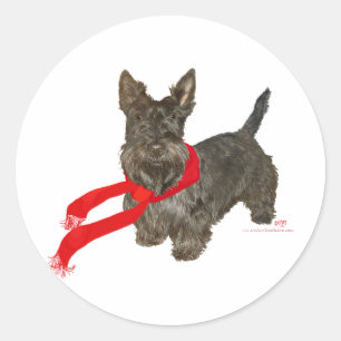 Winter Scottie in warme sjaal Ronde Sticker