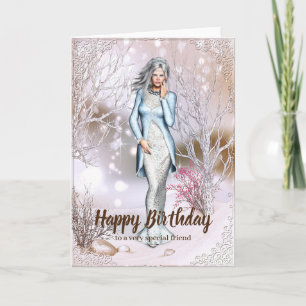 Winter Season Woman Fantasy Birthday Kaart