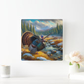 Winter Seizoen Eerste Sneeuw Wild Turkije Vierkante Klok (Huis)