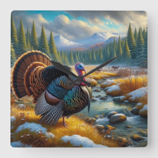 Winter Seizoen Eerste Sneeuw Wild Turkije Vierkante Klok (Voorkant)