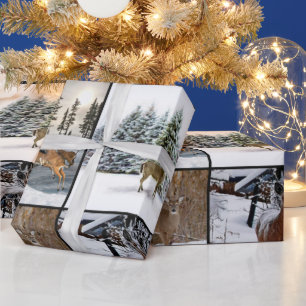 Winter Seizoen Herten Collage Wilde Dieren Inpakpa Cadeaupapier