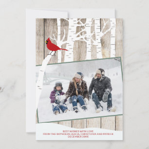 Winter seizoensgebonden berkenbomen foto rustieke feestdagenkaart