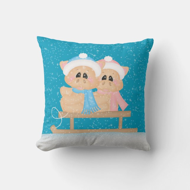 Winter Seizoensvarkens Vakantie kussen (Voorkant)