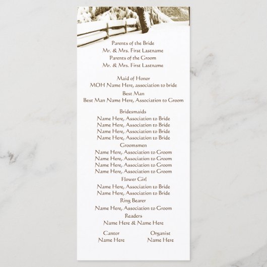 Winter Serenity Country Wedding Programmakaart (Achterkant)