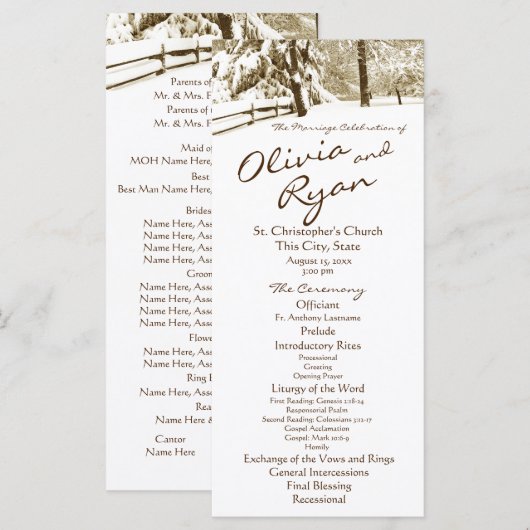 Winter Serenity Country Wedding Programmakaart (Voorkant / Achterkant)