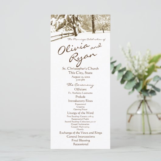 Winter Serenity Country Wedding Programmakaart (Staand voorkant)