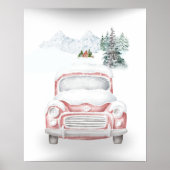 Winter Serenity: Snowy Mountain Landschap met Auto Poster (Voorkant)