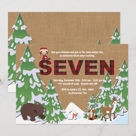 Winter Seven verjaardagsfeestje uitnodiging (Voorkant / Achterkant)