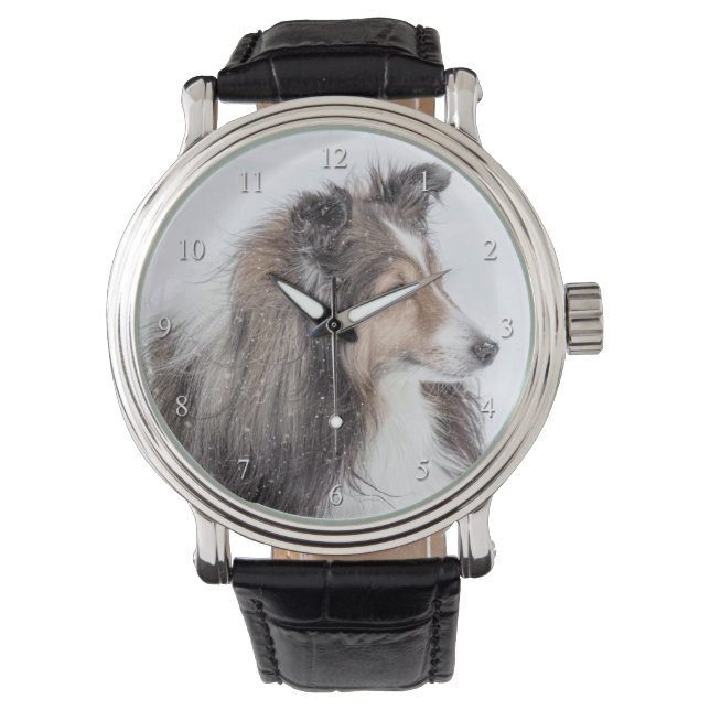 Winter Sheltie horloge (Voorkant)