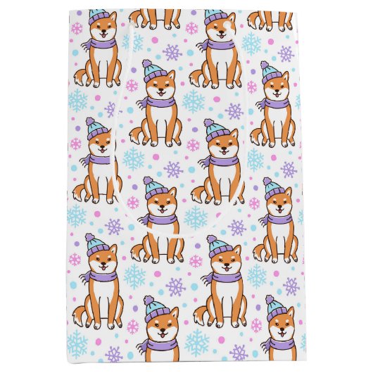 Winter Shiba Inu-kerstcadeaupapier Medium Cadeauzakje (Voorkant)