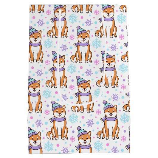 Winter Shiba Inu-kerstcadeaupapier Medium Cadeauzakje (Achterkant)