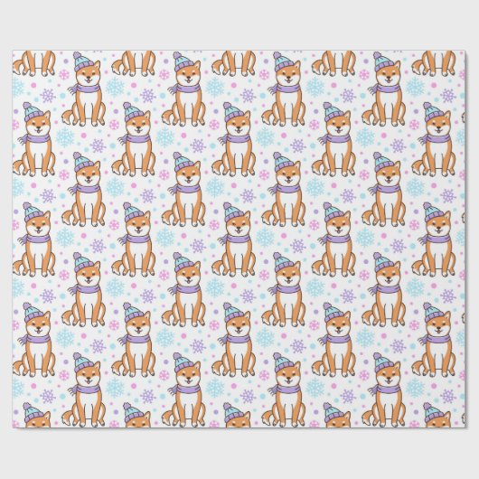 Winter Shiba Inu Kerstmis Cadeaupapier (Vlak)