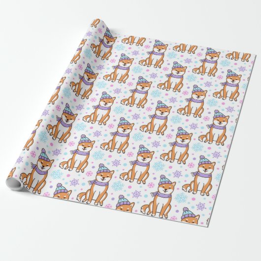 Winter Shiba Inu Kerstmis Cadeaupapier (Uitgerold)