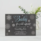 Winter Shower Invitation, Baby Blue Glitter Kaart (Staand voorkant)