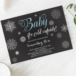 Winter Shower Invitation, Baby Blue Glitter Kaart