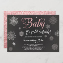 Winter Shower Invitation, Baby Roze Glitter