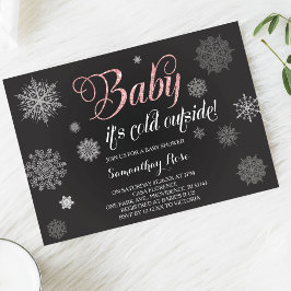 Winter Shower Invitation, Baby Roze Glitter Kaart