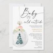 Winter Shower: Mail roze Gold girl baby shower Kaart (Voorkant)