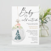 Winter Shower: Mail roze Gold girl baby shower Kaart (Staand voorkant)