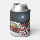 Winter Siberische Husky Caravan Kerstavontuur Blikjeskoeler (Blikje Voorkant)