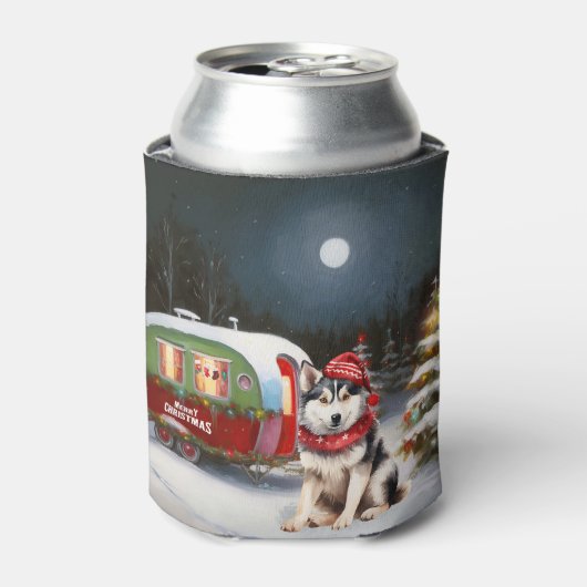 Winter Siberische Husky Caravan Kerstavontuur Blikjeskoeler (Blikje Voorkant)