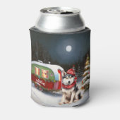 Winter Siberische Husky Caravan Kerstavontuur Blikjeskoeler (Blikje Achterkant)