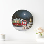 Winter Siberische Husky Caravan Kerstavontuur Grote Klok (Huis)