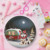 Winter Siberische Husky Caravan Kerstavontuur Papieren Bordje (Feest)