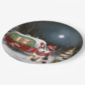 Winter Siberische Husky Caravan Kerstavontuur Papieren Bordje (Gekanteld)