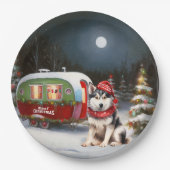 Winter Siberische Husky Caravan Kerstavontuur Papieren Bordje (Voorkant)