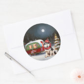 Winter Siberische Husky Caravan Kerstavontuur Ronde Sticker (Envelop)