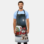 Winter Siberische Husky Caravan Kerstavontuur Schort (Gedragen)