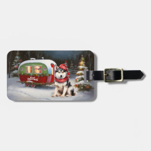 Winter Siberische Husky Karavaan Kerstmis Avontuur Bagagelabel