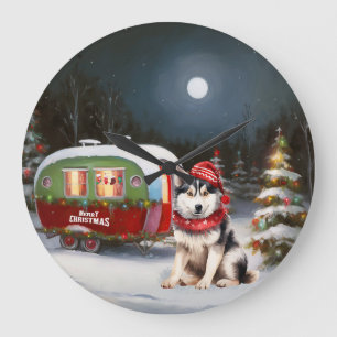 Winter Siberische Husky Karavaan Kerstmis Avontuur Grote Klok