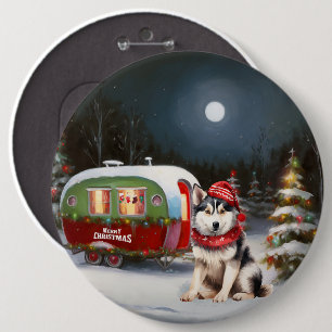 Winter Siberische Husky Karavaan Kerstmis Avontuur Ronde Button 6,0 Cm