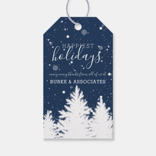 Winter Silhouette Trees Holiday Personalized Blue Cadeaulabel (Voorkant)